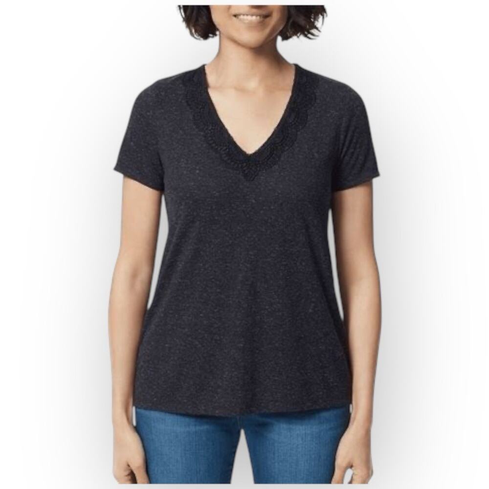 NWT Ella Moss Super Soft Lightweight‎ V-Neck Lace T-Shirt Top – Anthracite – XXL
